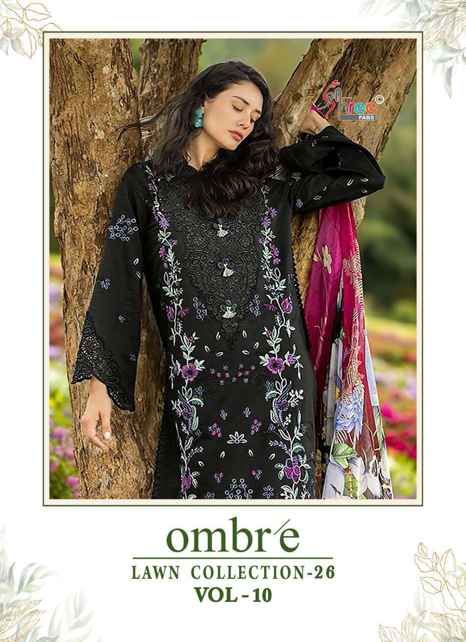 SHREE FAB OMBRE LAWN COLLECTION 26 VOL 10 COTTON EMBROIDERED PAKISTANI SUIT WHOLESALER 