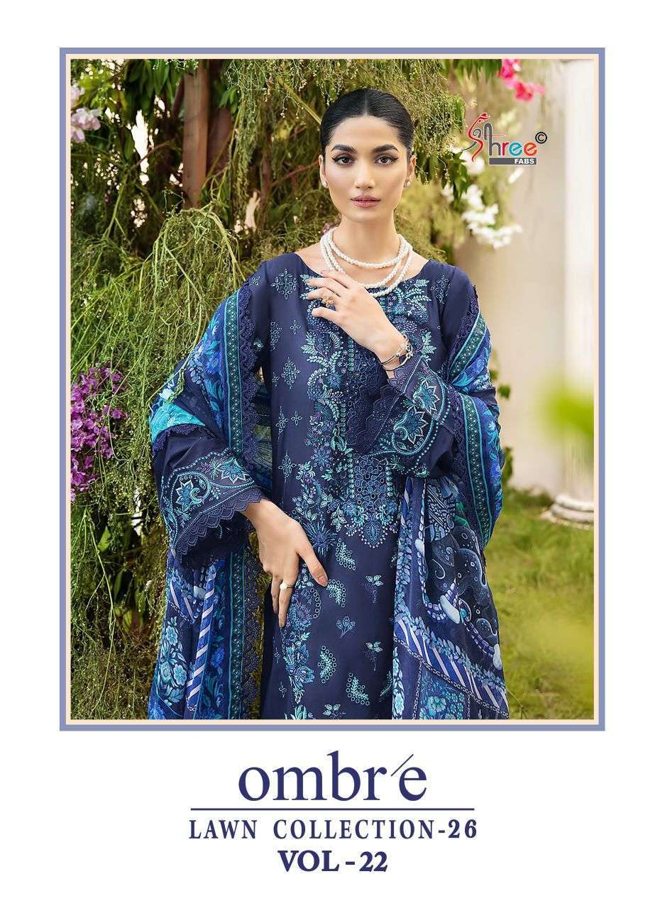 SHREE FAB OMBRE LAWN VOL 22 COTTON EMBROIDERED PAKISTANI SUIT WHOLESALER BEST RATE 