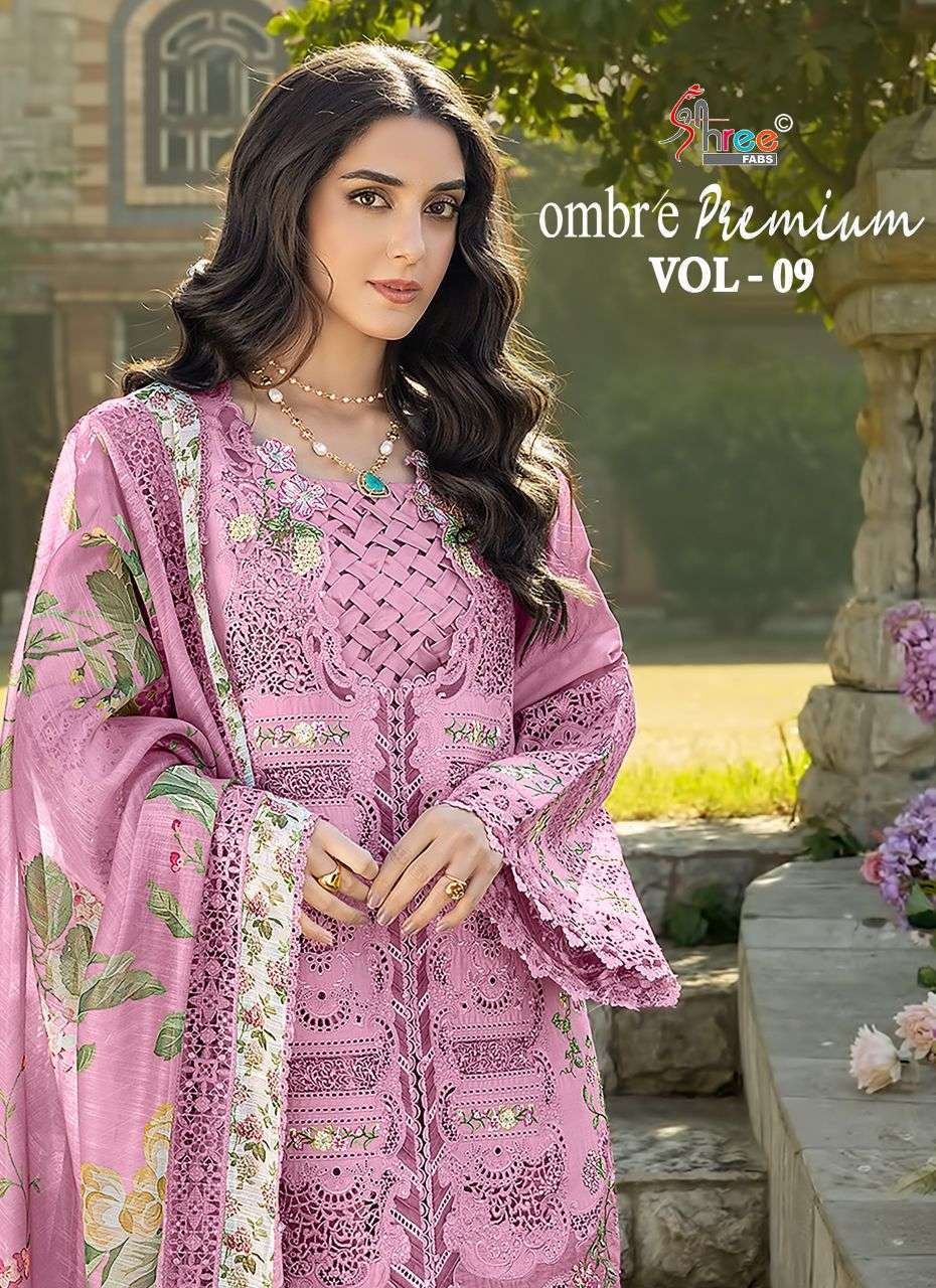 SHREE FAB OMBRE PREMIUM VOL 9 4253 TO 4258 COTTON SELF EMBROIDERED SALWER KAMEEZ BEST RATE 