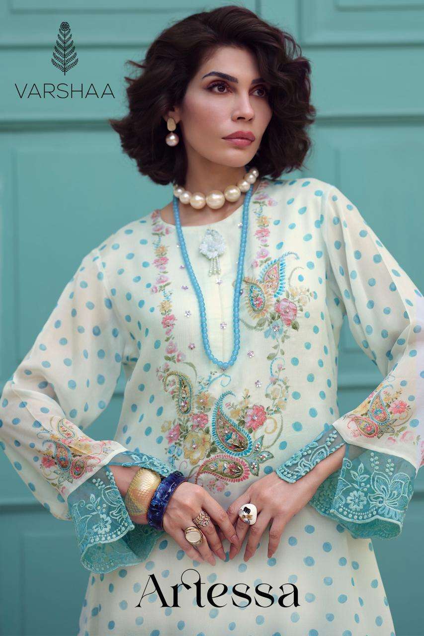 VARSHA FASHION ARTESSA VISCOSE CHINON PRINT SWAROVSKI HAND WORK SALWER KAMEEZ 