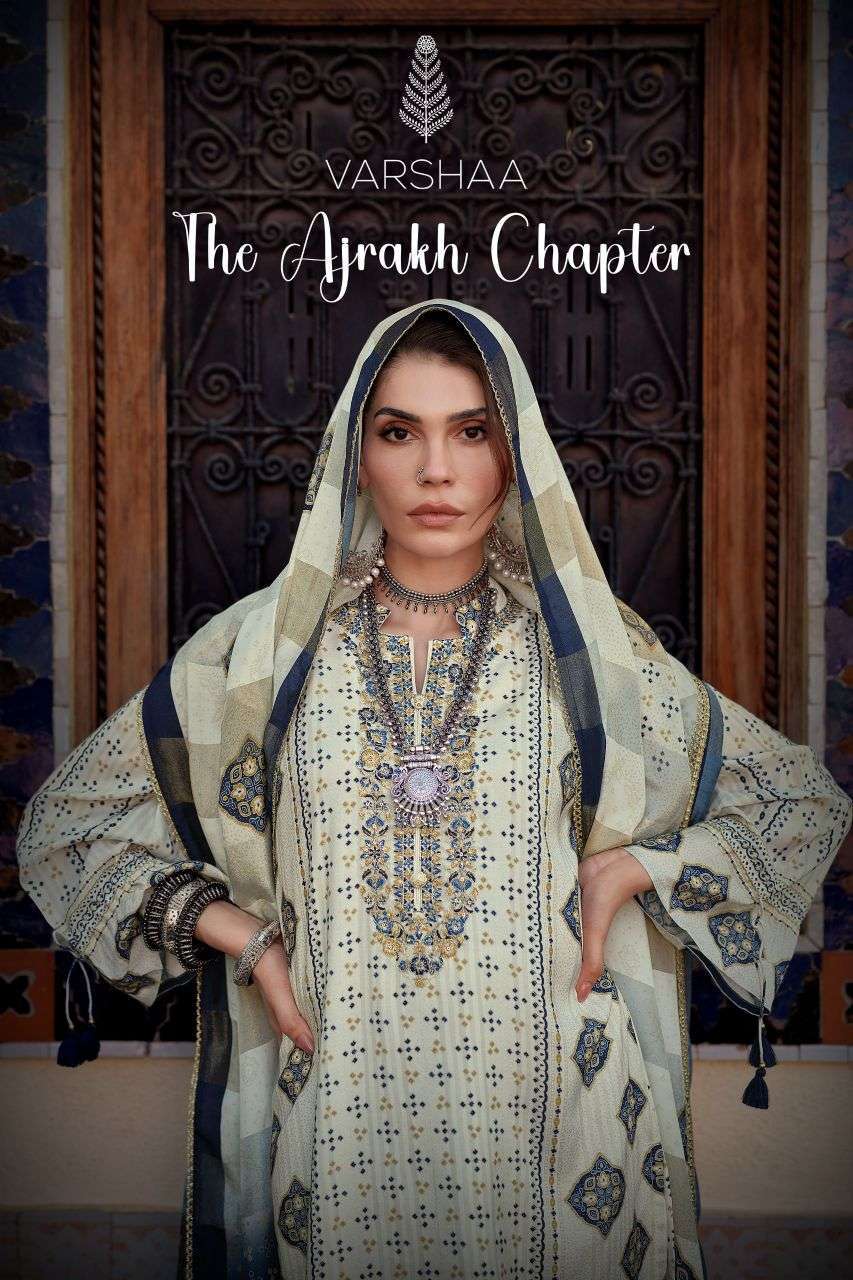 VARSHA FASHION THE AJRAKH CHAPTER VISCOSE MUSLIN PRINTED SUIT WHOLESALER BEST RATE 