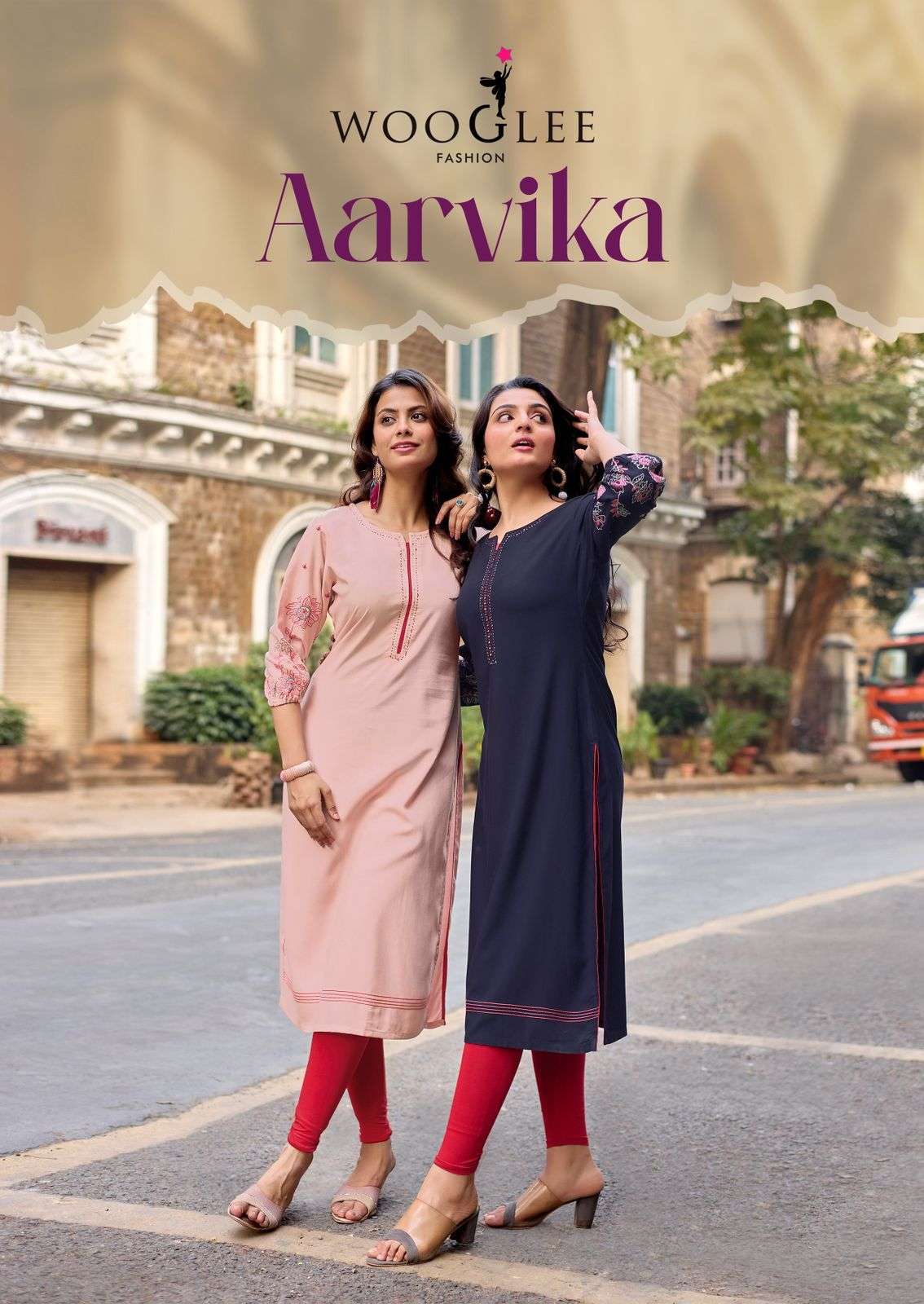 WOOGLEE AARVIKA 4001 TO 4006 RAYON THREAD WORK KURTI WHOLESALER 