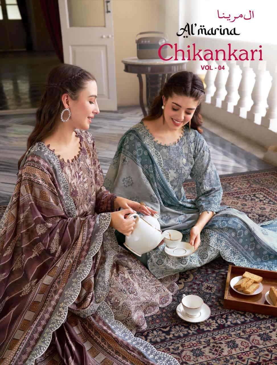 AL MARINA CHIKANKARI VOL 4 PURE COTTON SUIT WHOLESALER BEST RATE 