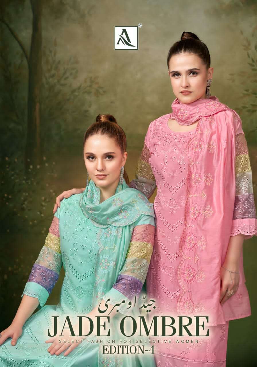 ALOK SUIT JADE OMBRE VOL 4 HEAVY EMBROIDERED CAMRIC COTTON SUIT SUPPLIER 