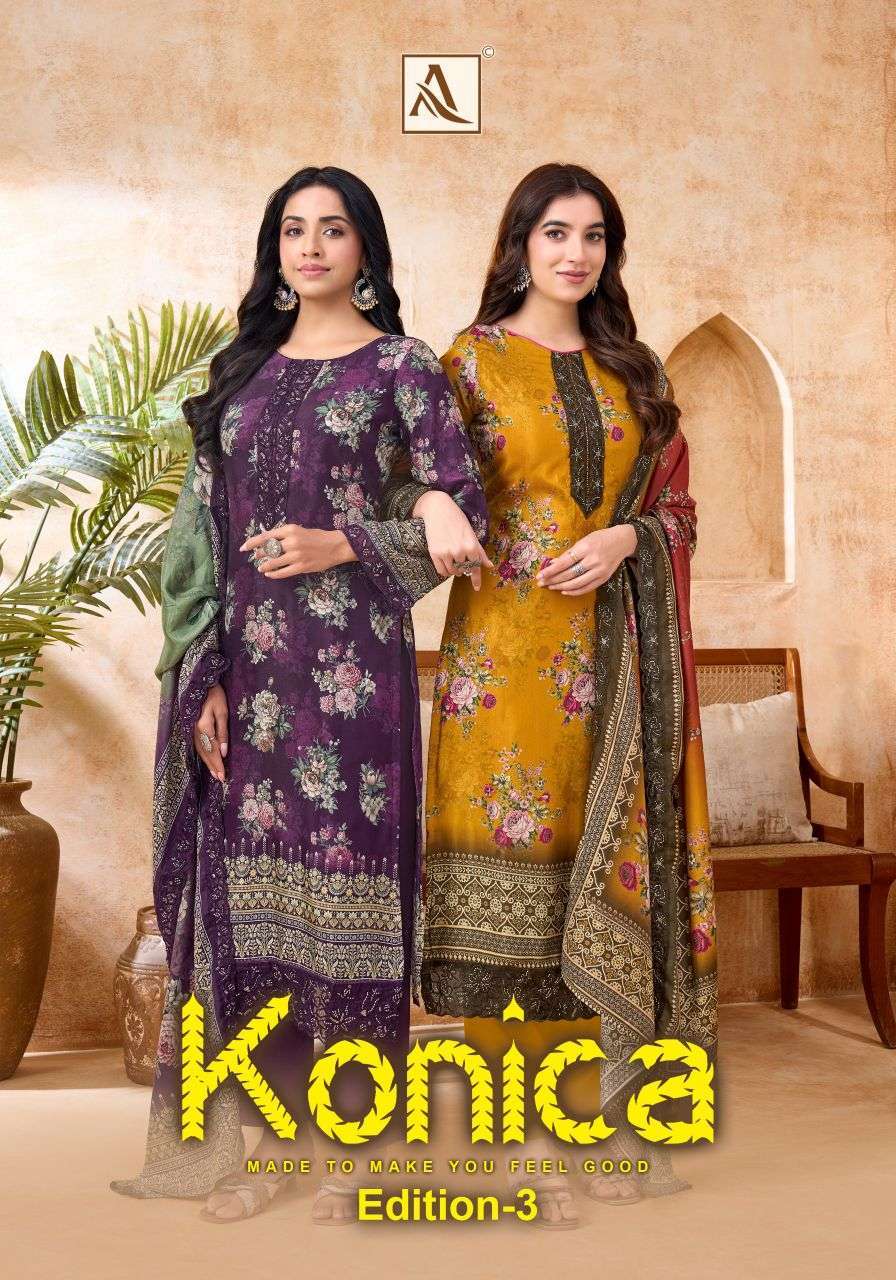 ALOK SUIT KONICA VOL 3 VISCOSE MUSLIN LADIES SALWER KAMEEZ SUPPLIER 