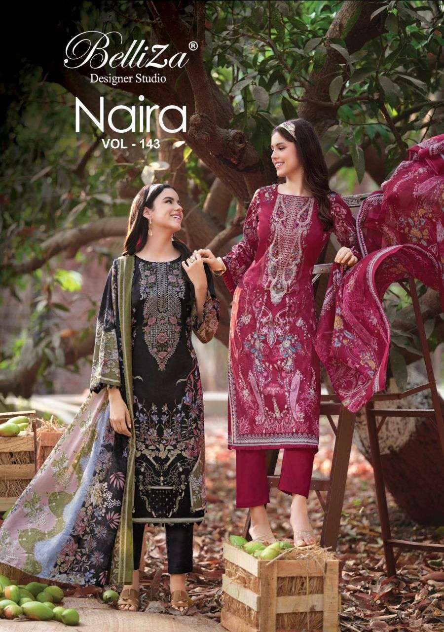 BELLIZA DESIGNER NAIRA VOL 143 COTTON SELF EMBROIDERY SUIT WHOLESALER BEST RATE DEALER 