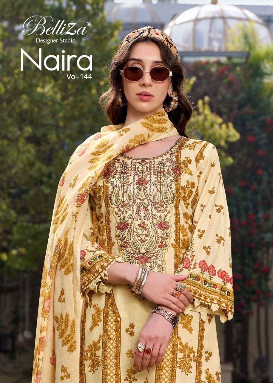 BELLIZA DESIGNER NAIRA VOL 144 PURE COTTON SELF EMBROIDERY SUIT WHOLESALER BEST RATE 2026
