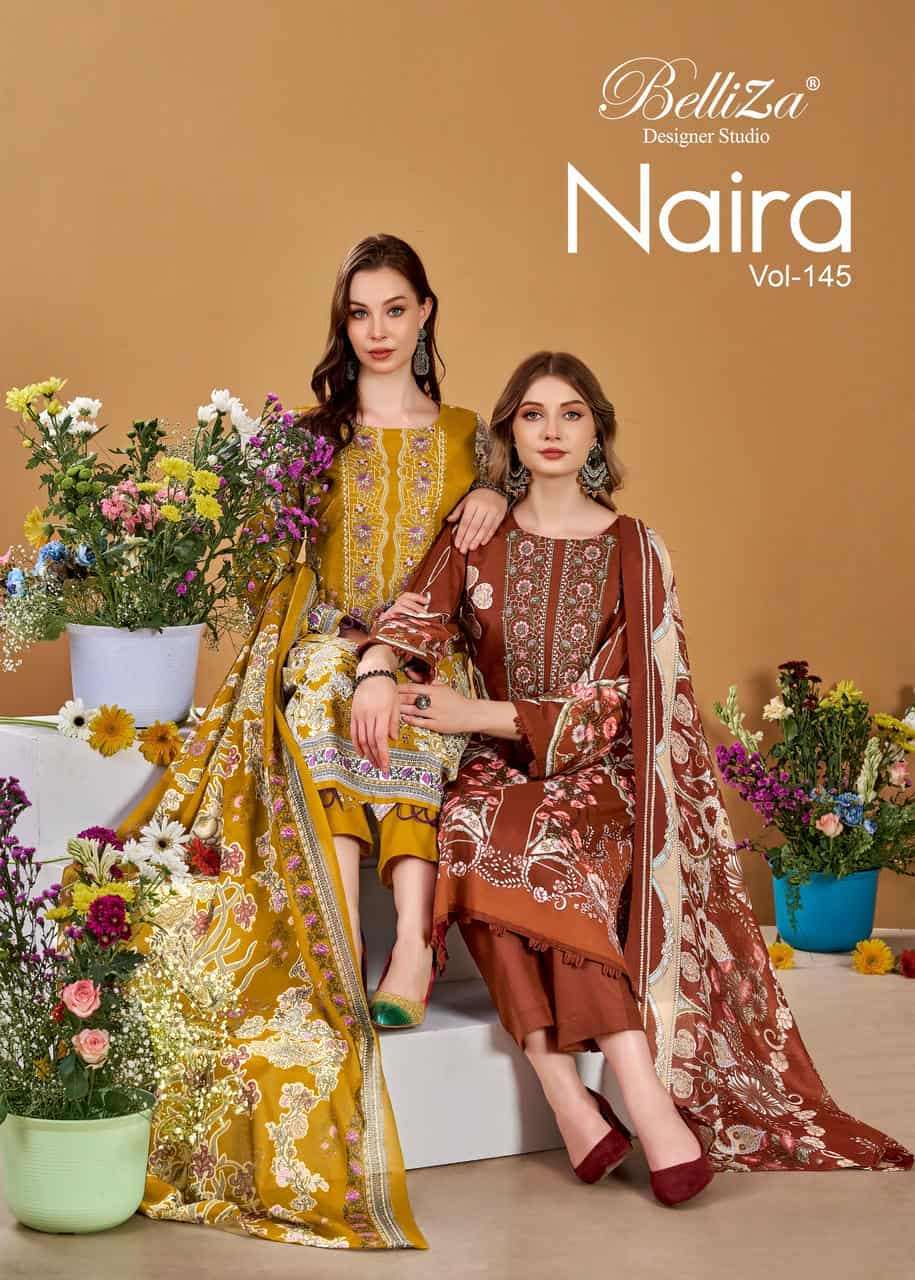 BELLIZA DESIGNER NAIRA VOL 145 PURE COTTON DESIGNER SALWER KAMEEZ BEST RATE 