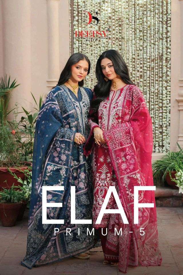 DEEPSY SUIT ELAF PREMIUM 5 COTTON HEAVY SELF EMBROIDERY PAKISTANI SUIT WHOLESALER 