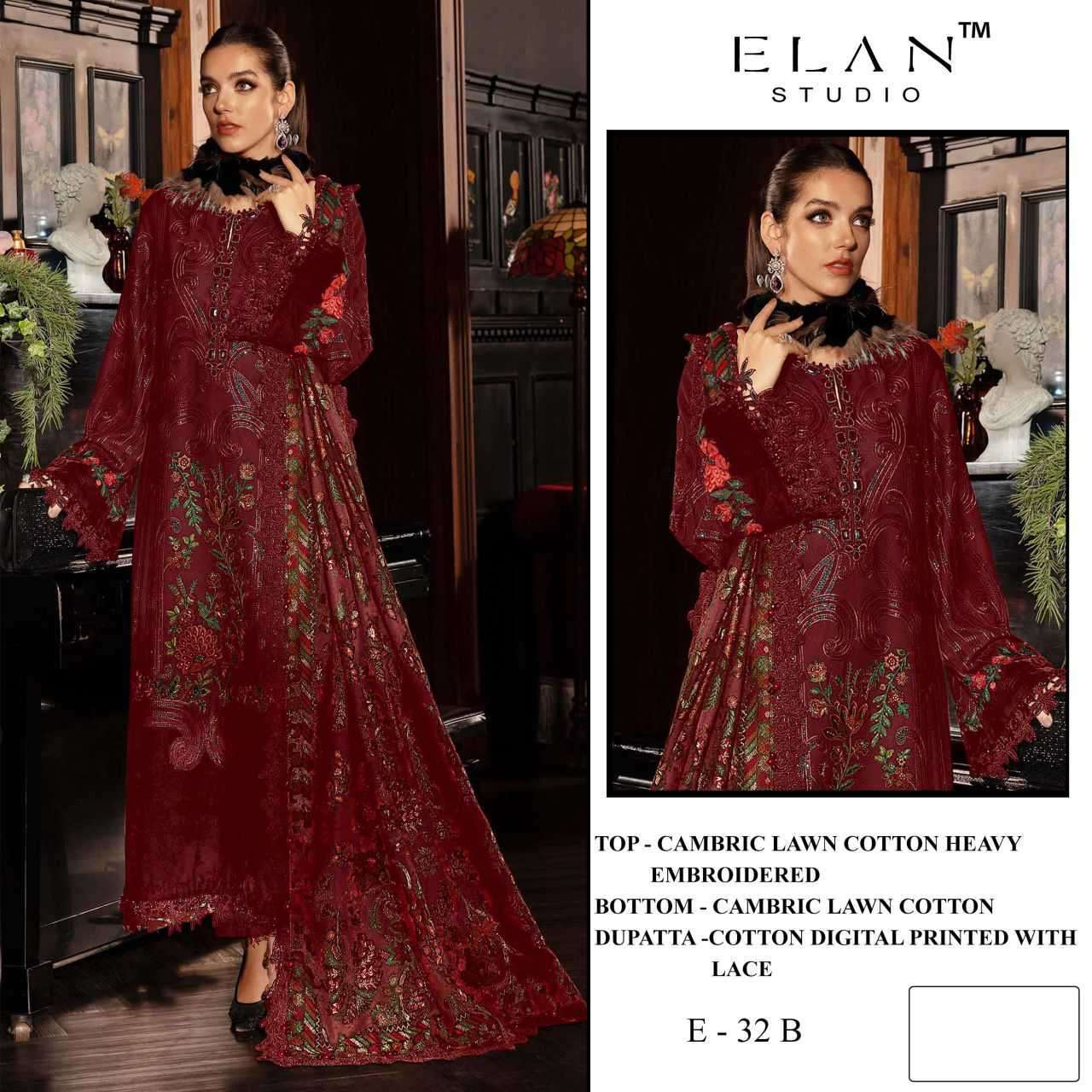 ELAN STUDIO E 32 CAMBRIC LAWN COTTON HEAVY EMBROIDERED SUIT WHOLESALER 2026