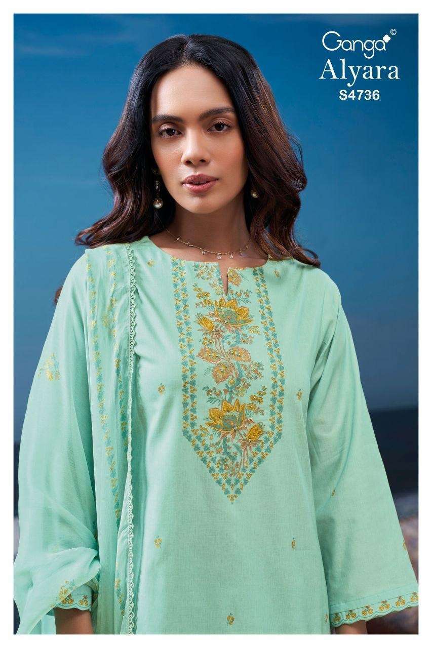 GANGA FASHION ALYARA 4736 COTTON PRINT HAND EMBROIDERED SALWER KAMEEZ BEST RATE 2026