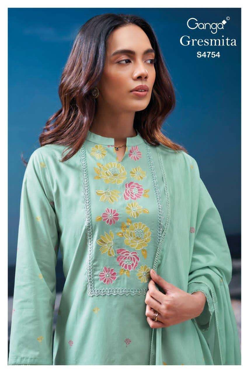 GANGA FASHION GRESMITA 4754 PREMIUM WEAR COTTON SUIT CATALOG WHOLESALER 2026