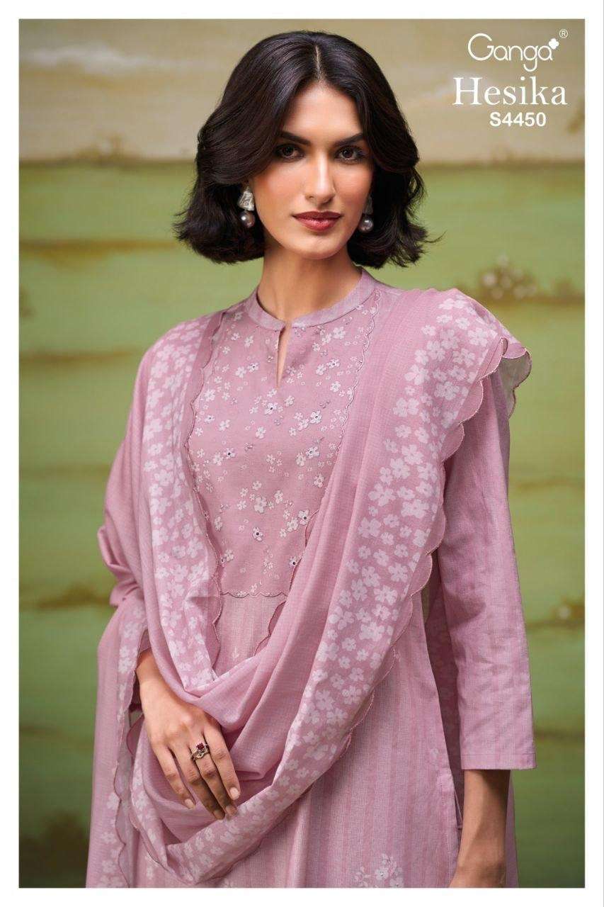 GANGA FASHION HESIKA 4450 COTTON PRINT FANCY EMBROIDERED SALWER KAMEEZ BEST RATE 