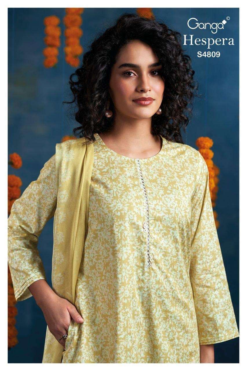 GANGA FASHION HESPERA 4809 COTTON PRINTED EMBROIDERY SUIT WHOLESALER BEST RATE 