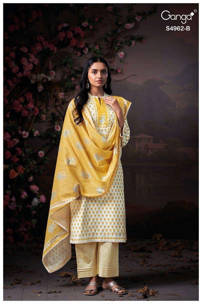 GANGA FASHION HIRANSHI 4962 COTTON PRINT HANDWORK SALWER KAMEEZ BEST RATE DEALER 