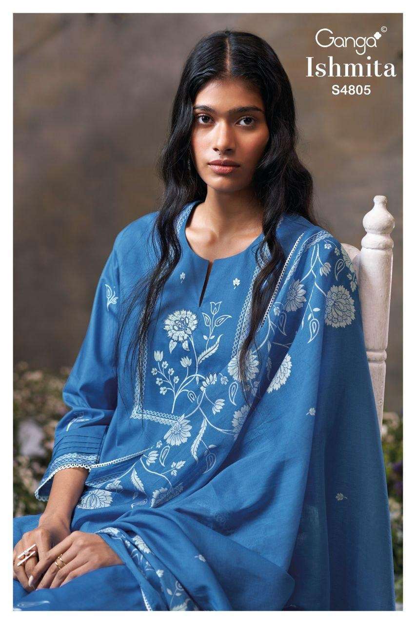 GANGA FASHION ISHMITA 4805 COTTON PRINT HAND EMBROIDERY SUIT WHOLESALER 2026