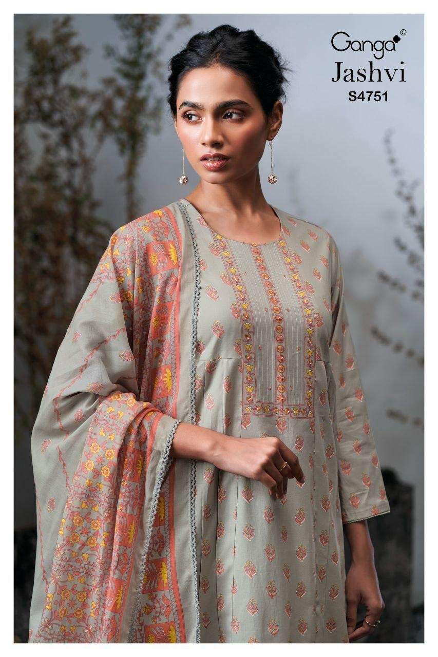 GANGA FASHION JASHVI 4751 COTTON PRINTED HAND WORK SALWER KAMEEZ BEST RATE 