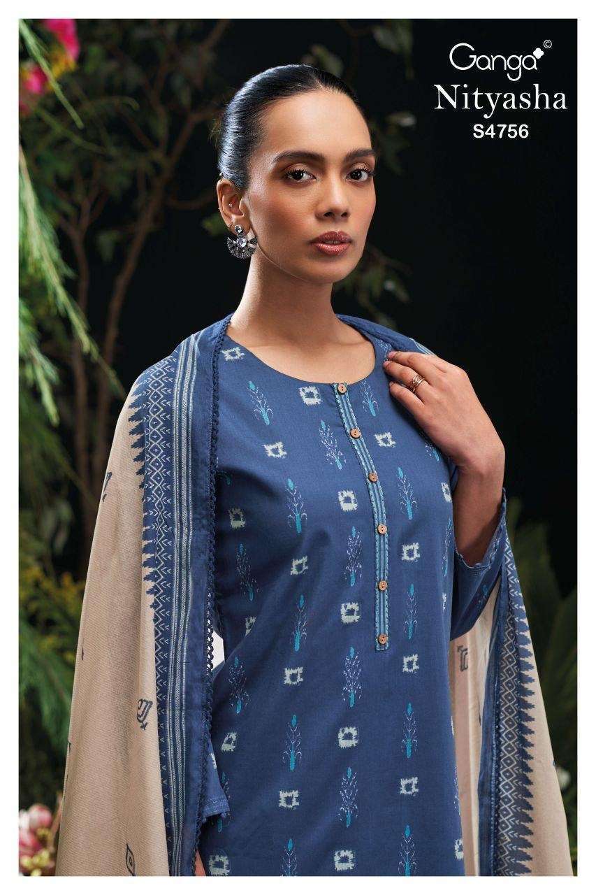 GANGA FASHION NITYASHA 4756 COTTON FANCY EMBROIDERED SUIT WHOLESALER BEST RATE 