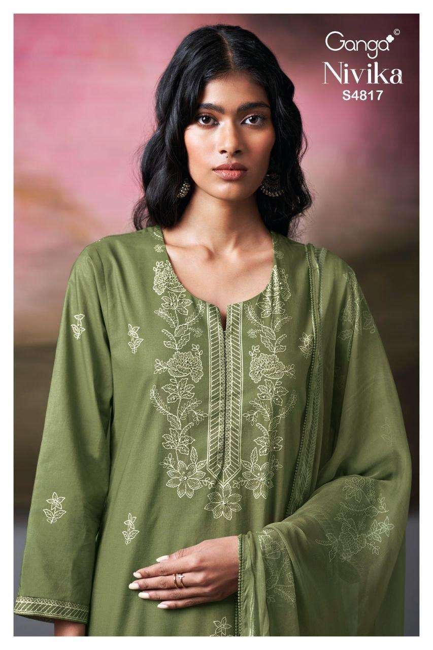 GANGA FASHION NIVIKA 4817 COTTON PRINT HANDWORK SUIT WHOLESALER BEST RATE DEALER 