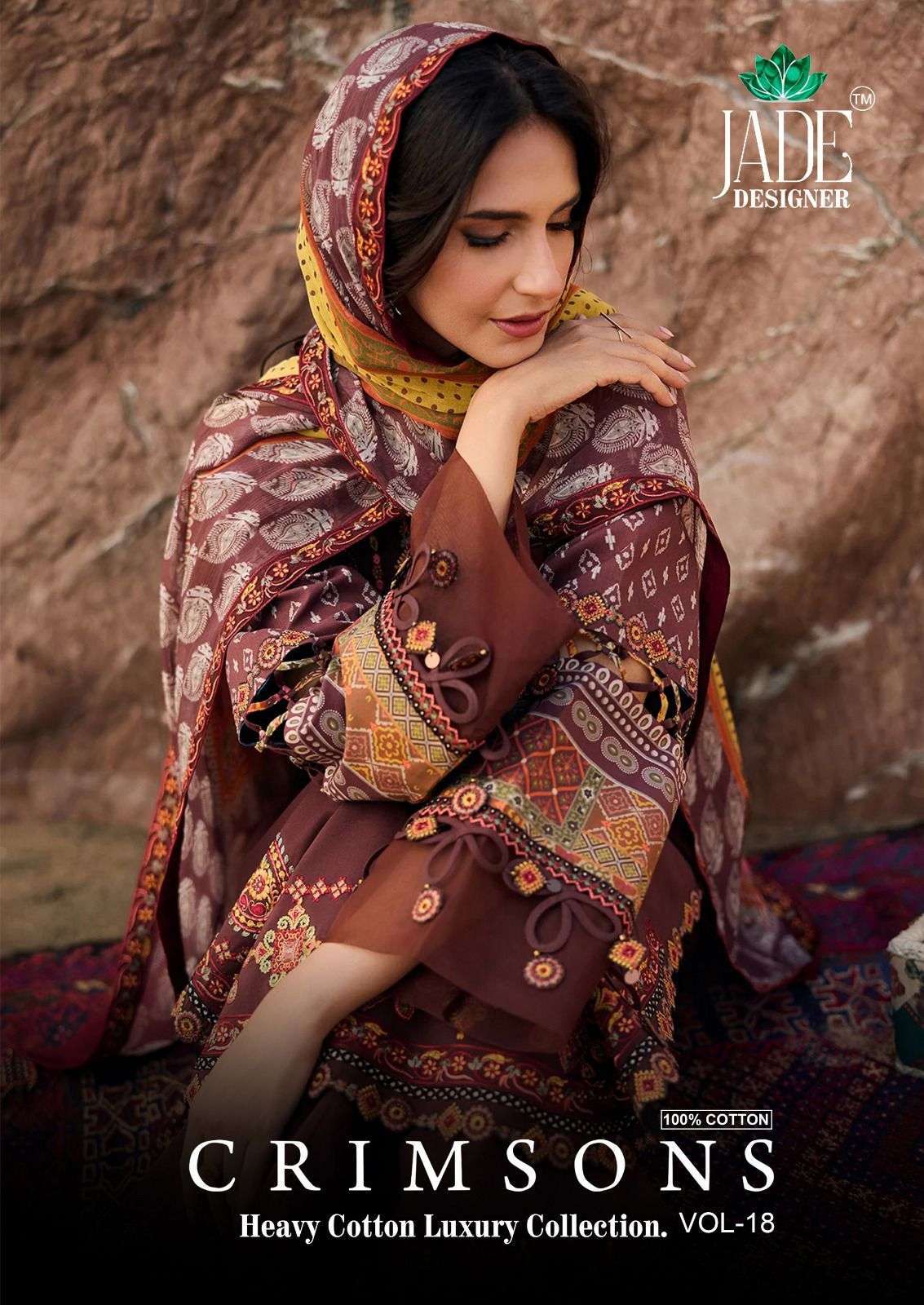 JADE CRIMSON VOL 18 COTTON FANCY WORK PAKISTANI SUIT WHOLESALER BEST RATE 