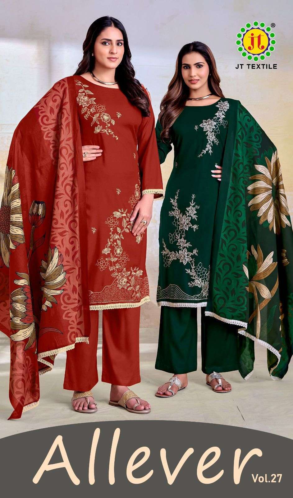 JT TEXTILE ALLEVER VOL 27 RAYON SALWER SUIT WHOLESALER 