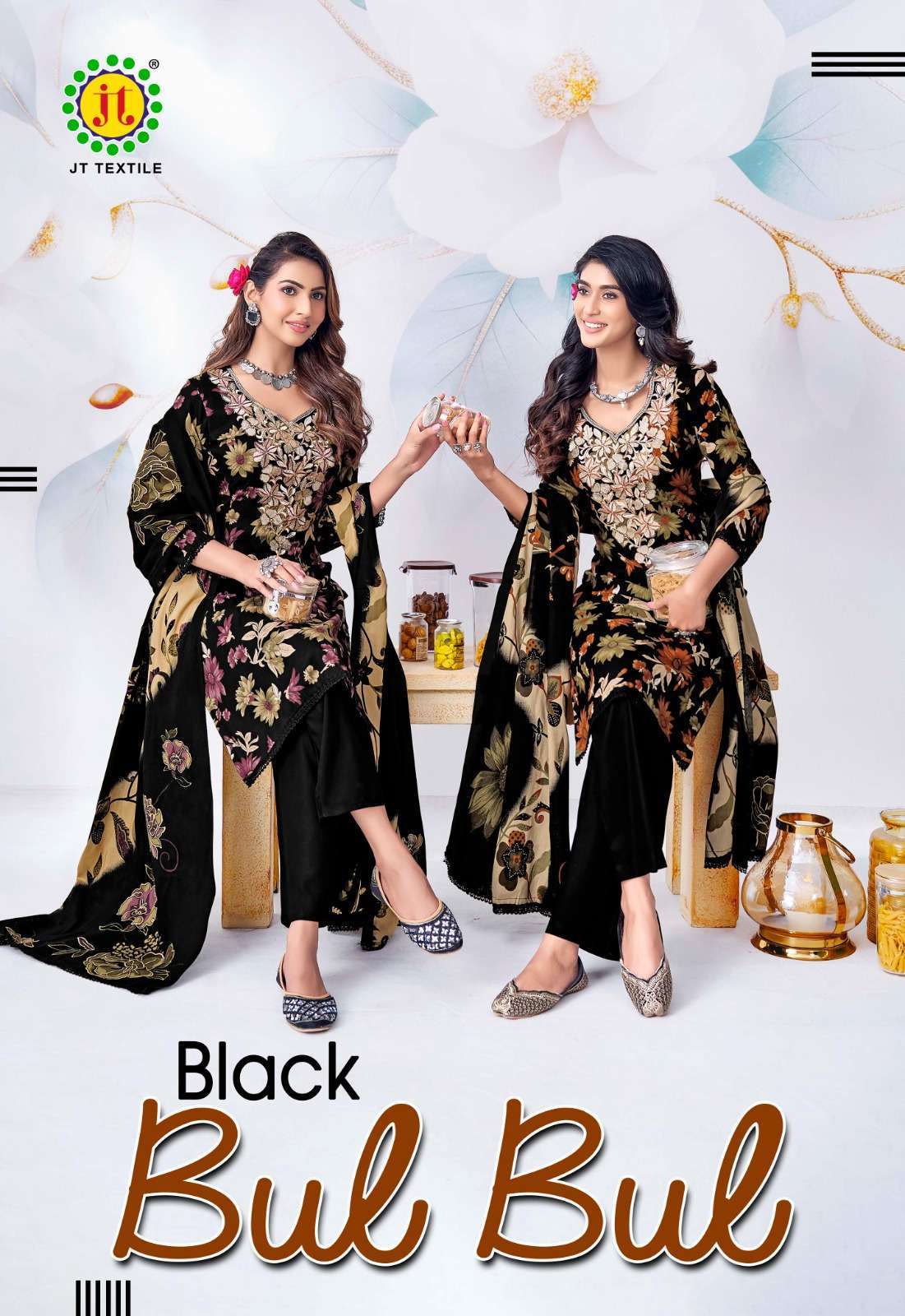 JT TEXTILE BLACK BULBUL BEATS EMBROIDERED RAYON SALWER KAMEEZ BEST RATE DEALER 
