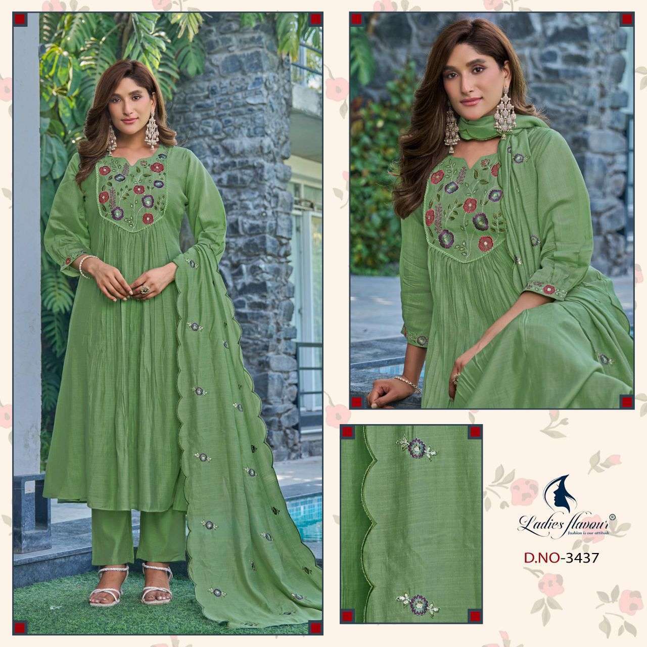 LADIES FLAVOUR 3435 TO 3437 VATICAN WITH FANCY EMBROIDERED READYMADE SALWER KAMEEZ SUPPLIER 