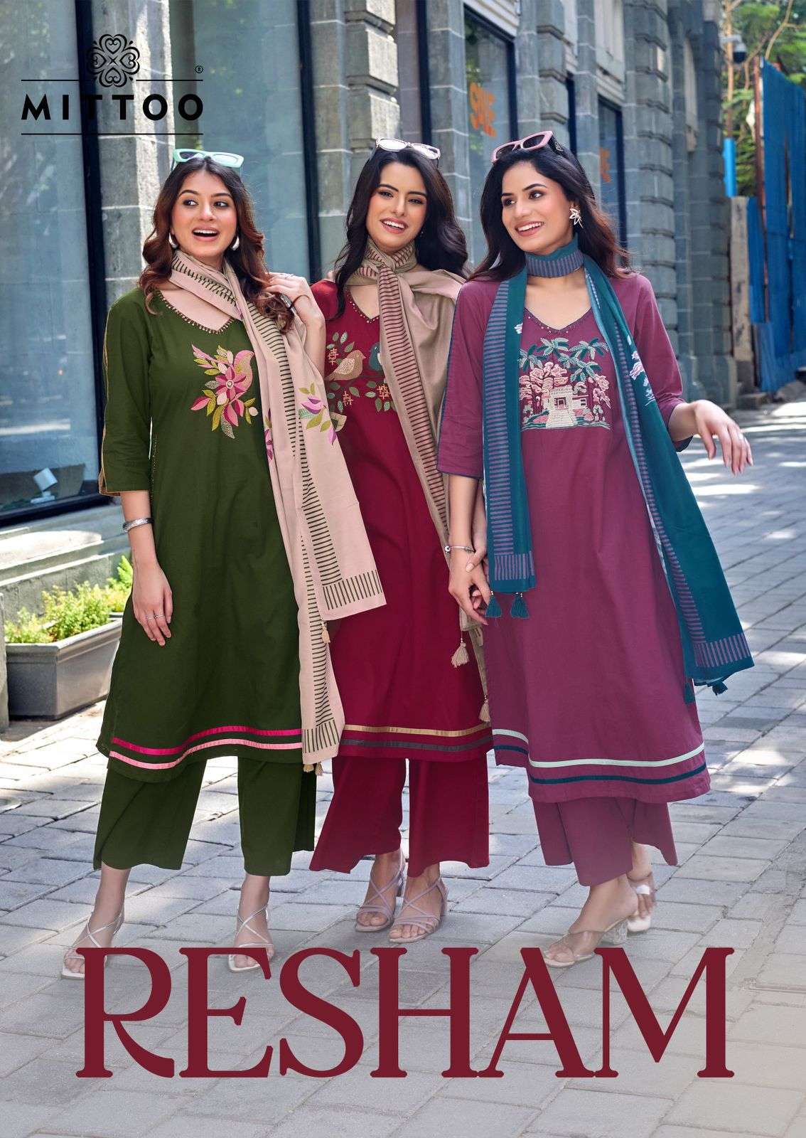 MITTOO RESHAM DHABU COTTON WITH FANCY WORK READYMADE SUIT WHOLESALER BEST RATE 