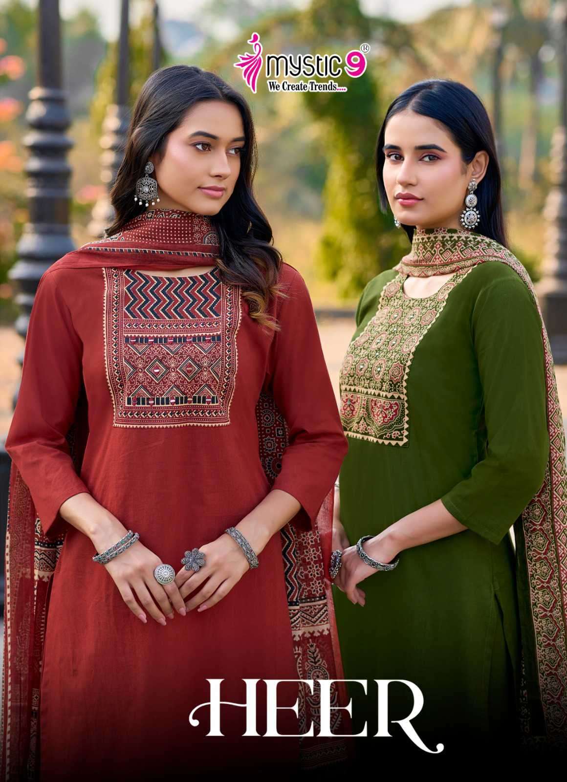 MYSTIC 9 HEER VOL 1 COTTON DHABU WITH MIRROR WORK READYMADE SALWER KAMEEZ BEST RATE 