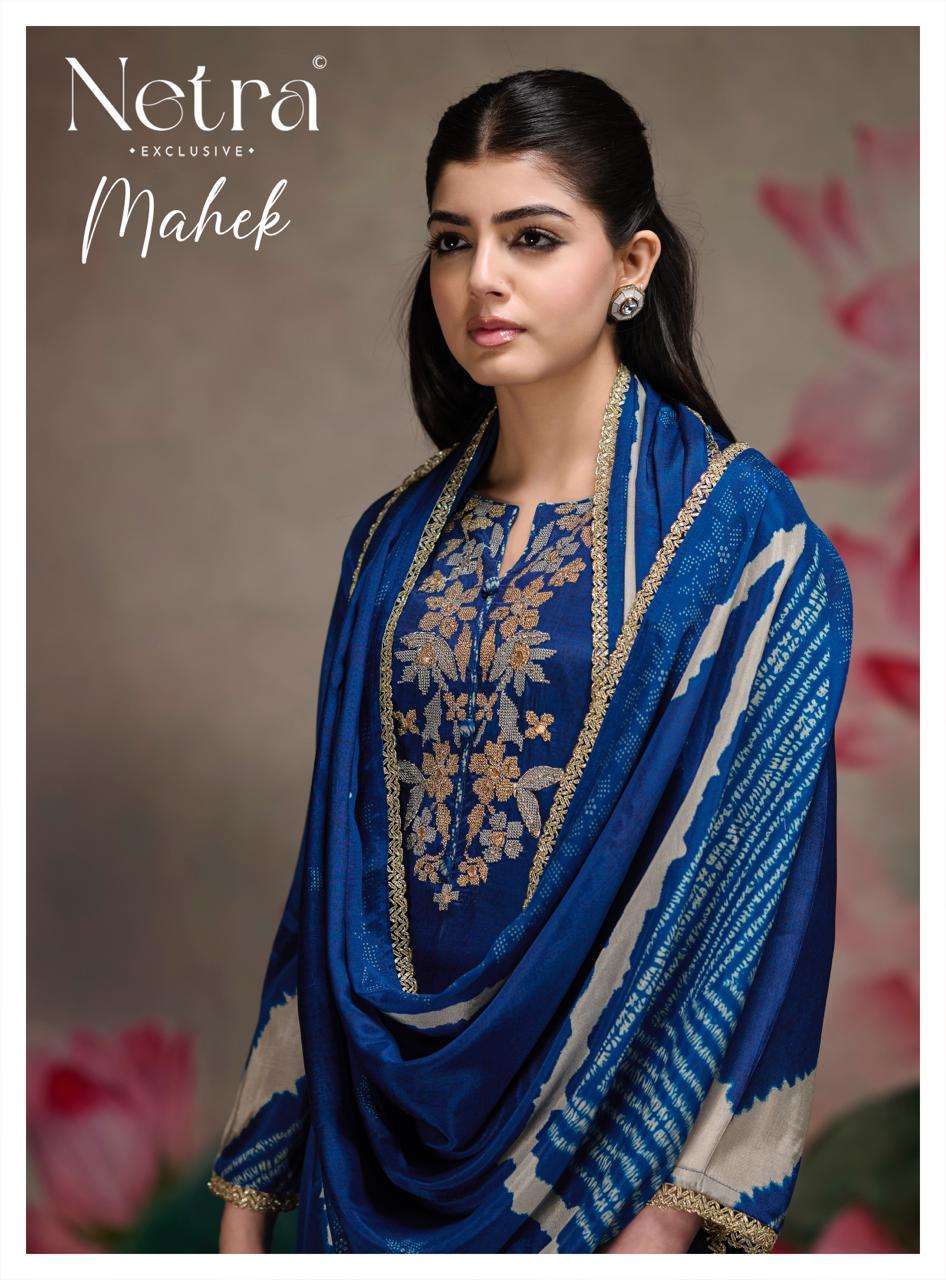 NETRA MAHEK BEMBERG MUSLIN PRINT EMBROIDERY SUIT WHOLESALER 2026