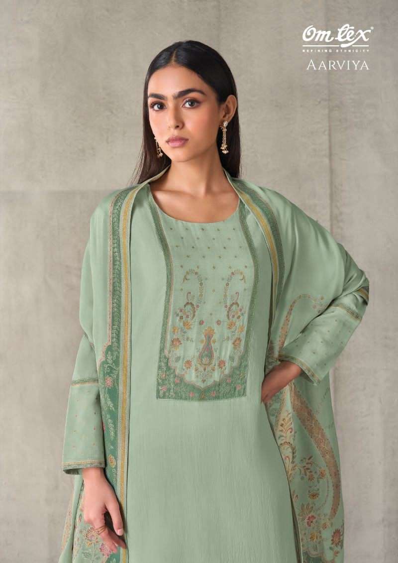 OMTEX AARVIYA LATEST STYLE CHANDERI SILK SUIT CATALOG WHOLESALER BEST RATE 