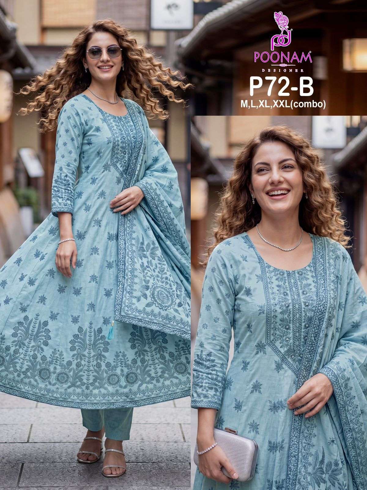 POONAM DESIGNER P 72 MAL COTTON READYMADE 3 PIECE SET WHOLESALER 