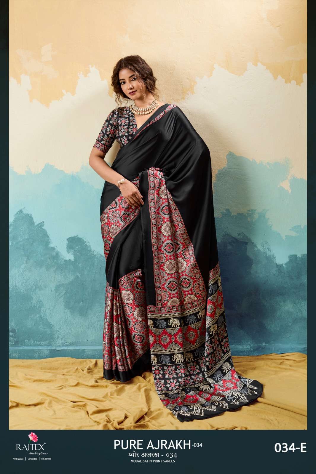 RAJTEX PURE AJRAKH 034 MODAL SATIN DESIGNER SAREE WHOLESALER BEST RATE 