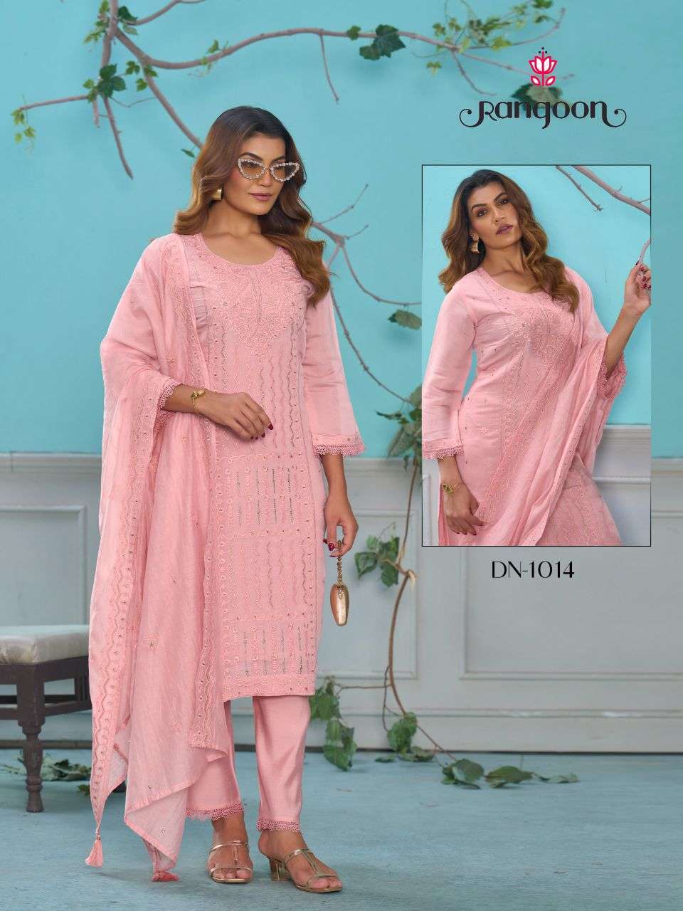 RANGOON 1011 TO 1014 MAL CHANDERI EMBROIDERY SALWER KAMEEZ BEST RATE 