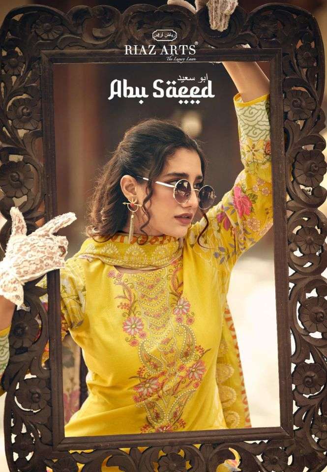 RIAZ ARTS ABU SAEED LAWN CAMBRIC COTTON EMBROIDERED SALWER KAMEEZ BEST RATE 
