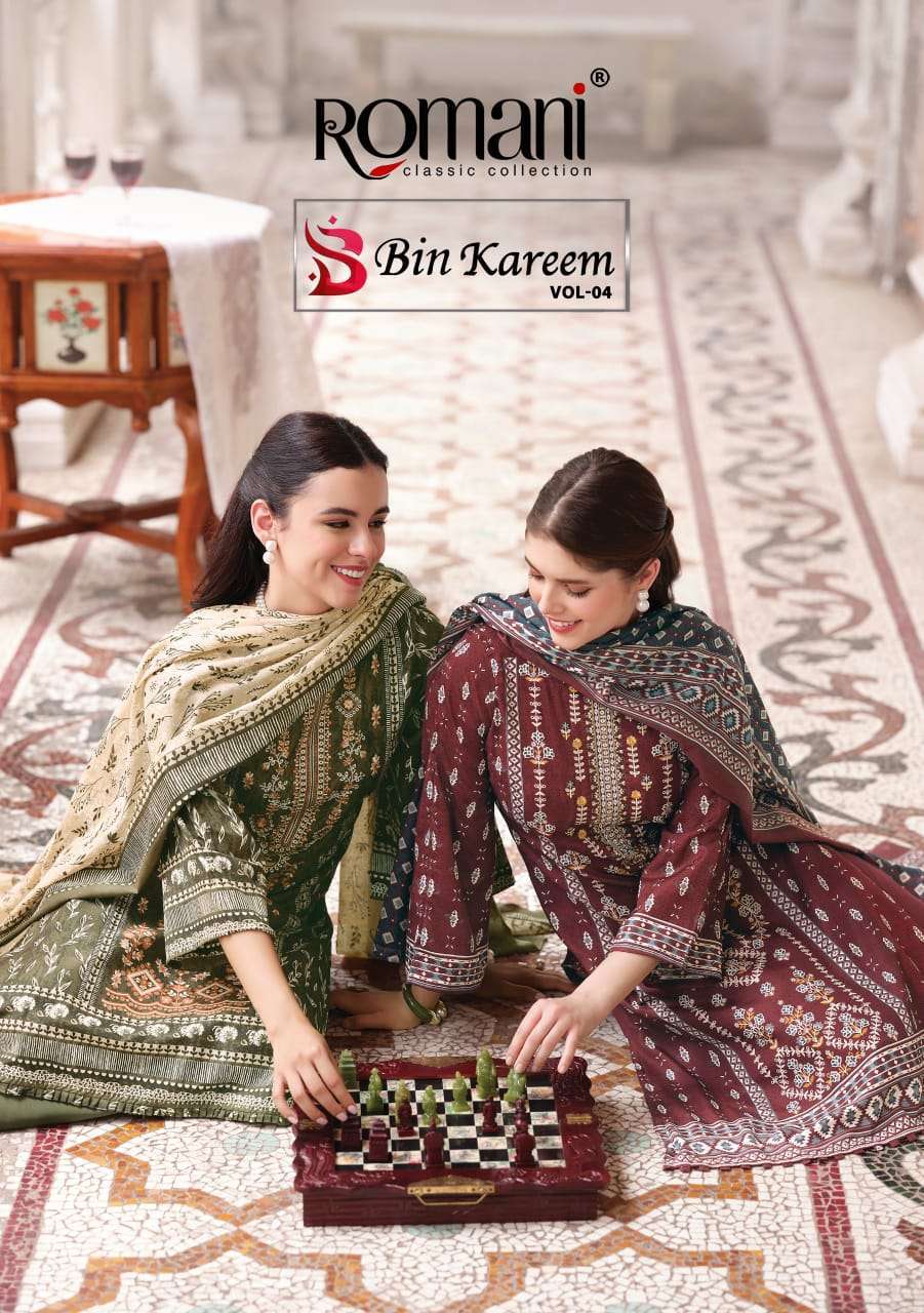 ROMANI BIN KAREEM VOL 4 SOFT COTTON PRINT EMBROIDERY SUIT WHOLESALER