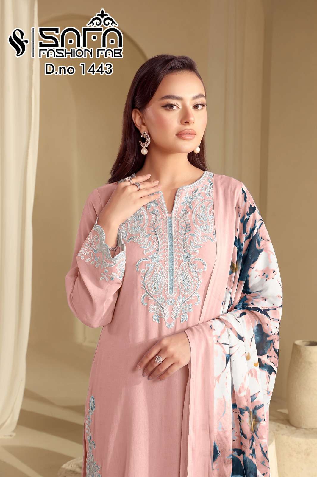 SAFA FASHION FAB 1443 SOFT COTTON HEAVY EMBROIDERED READYMADE 3 PCS SET WHOLESALER 