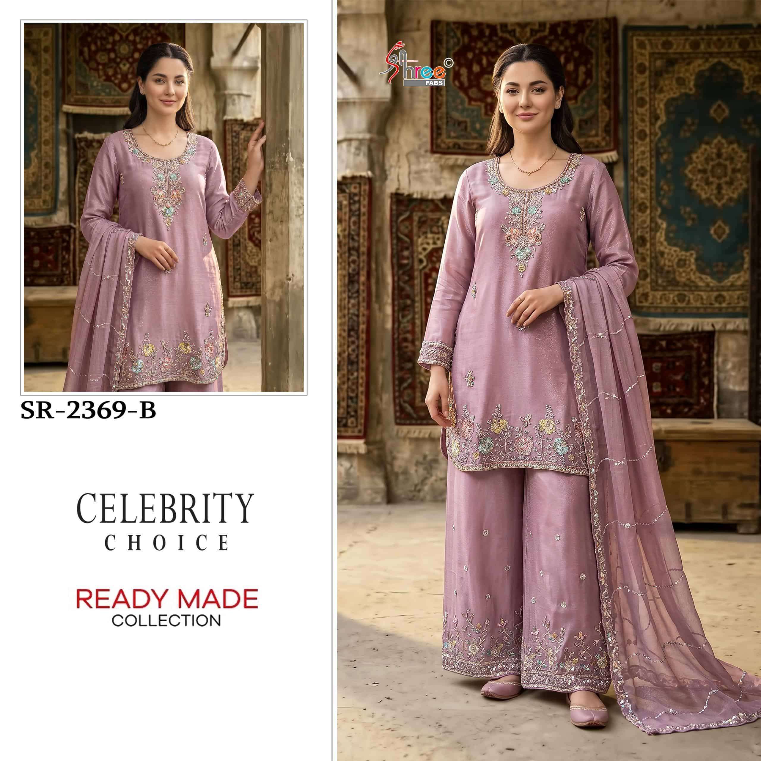 SHREE FAB 2369 CHIFFON BEADS WORK READYMADE 3 PIECE SET WHOLESALER BEST RATE 