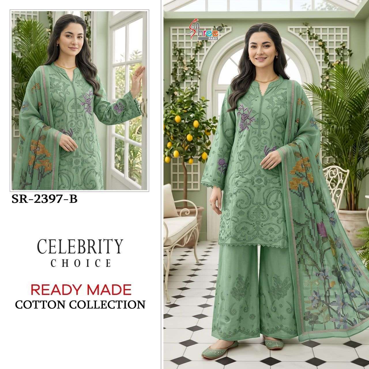SHREE FAB 2397 CAMBRIC COTTON FANY WORK READYMADE SUIT WHOLESALER BEST RATE 
