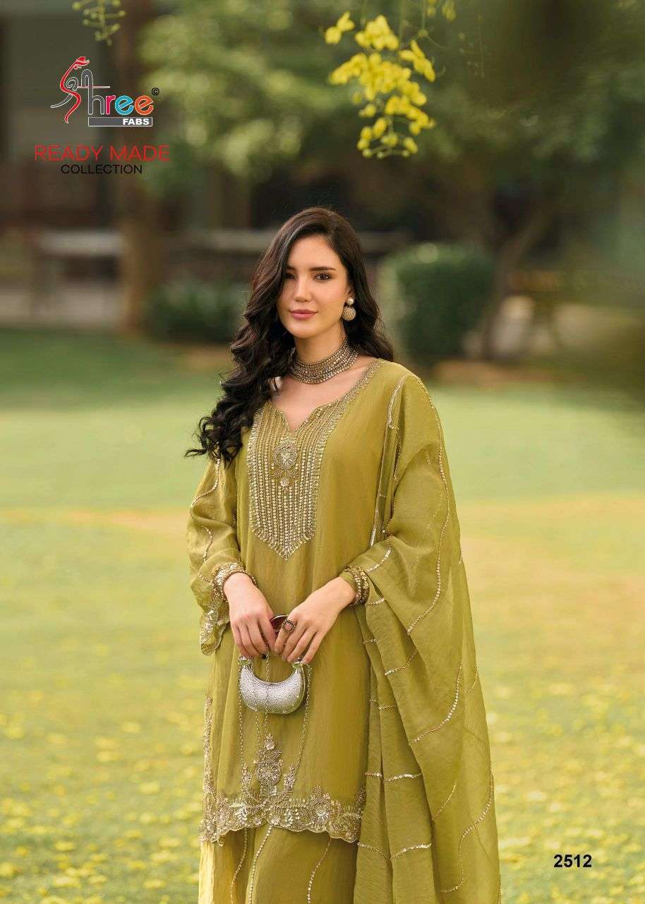 SHREE FAB 2512 MOSS CHIFFON WITH BEADS WORK READYMADE SUIT WHOLESALER BEST RATE 