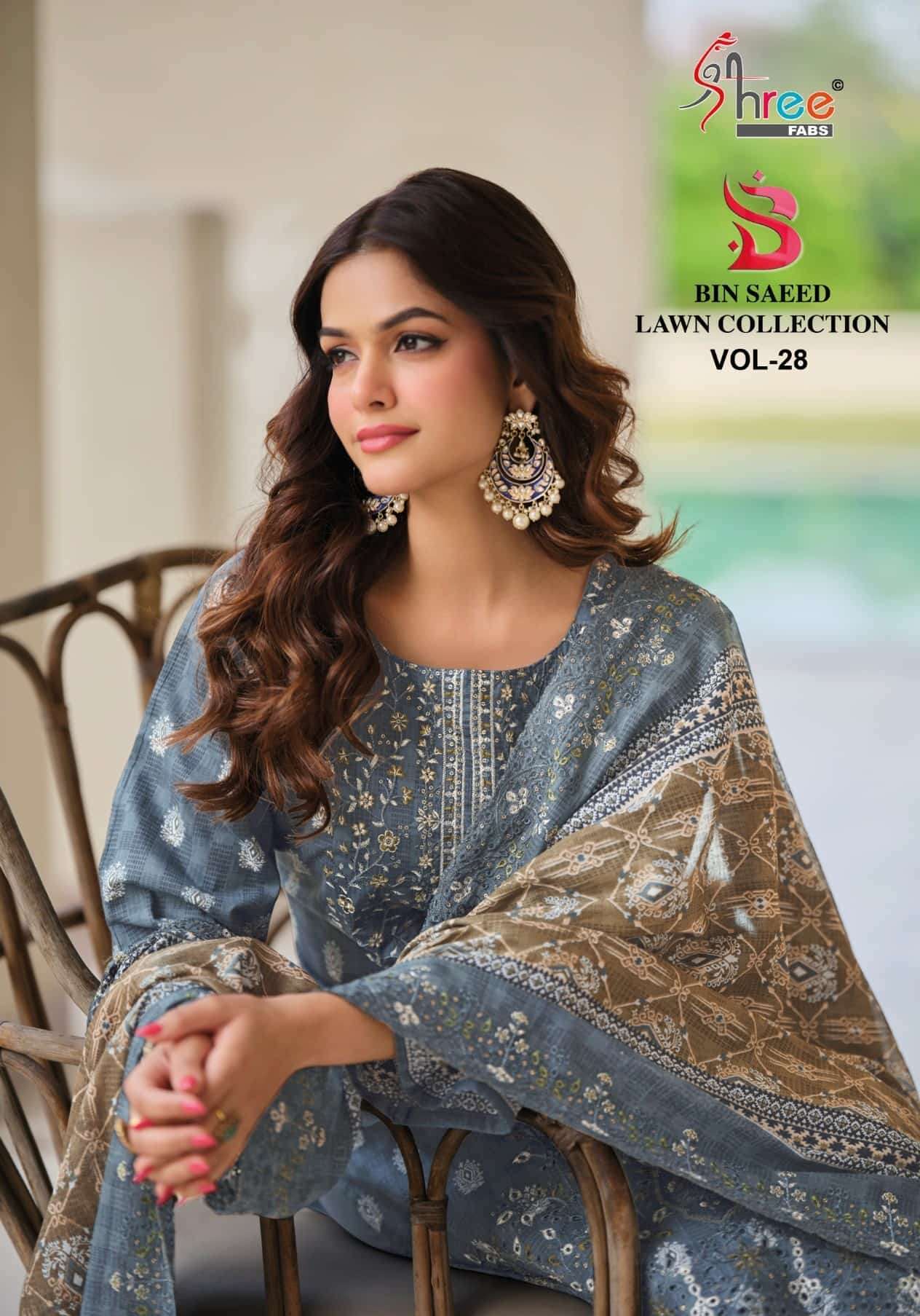 SHREE FAB BIN SAEED LAWN COLLECTION VOL 28 COTTON SUIT WHOLESALER BEST RATE 