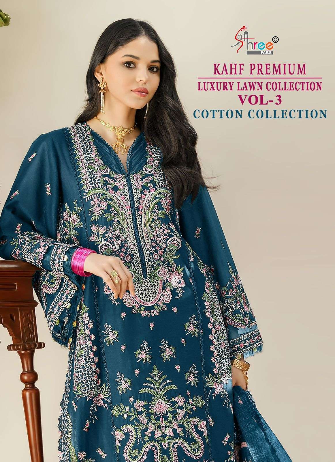 SHREE FAB KAHF PREMIUM EMBROIDERY COLLECTION VOL 3 PAKISTANI SUIT WHOLESALER BEST RATE 