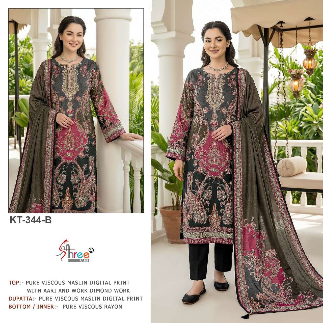 SHREE FAB KT 344 VISCOSE MUSLIN LADIES SUIT WHOLESALE PRICE DEALER 