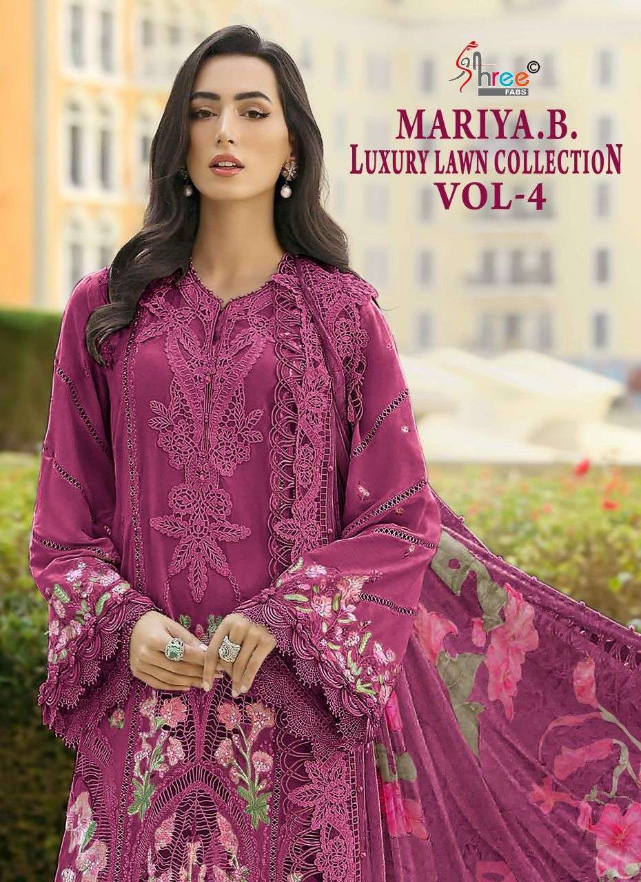 SHREE FAB MARIYA B LUXURY LAWN COLLECTION 4 PURE COTTON DESIGNER PAKISTANI SUIT WHOLESALER 