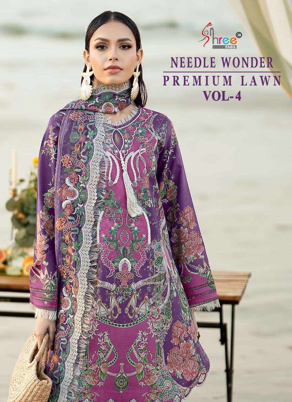 SHREE FAB NEEDLE WONDER PREMIUM LAWN VOL 4 PURE COTTON WITH PATCH WORK EMBROIDERY SALWER KAMEEZ SUPPLIER   