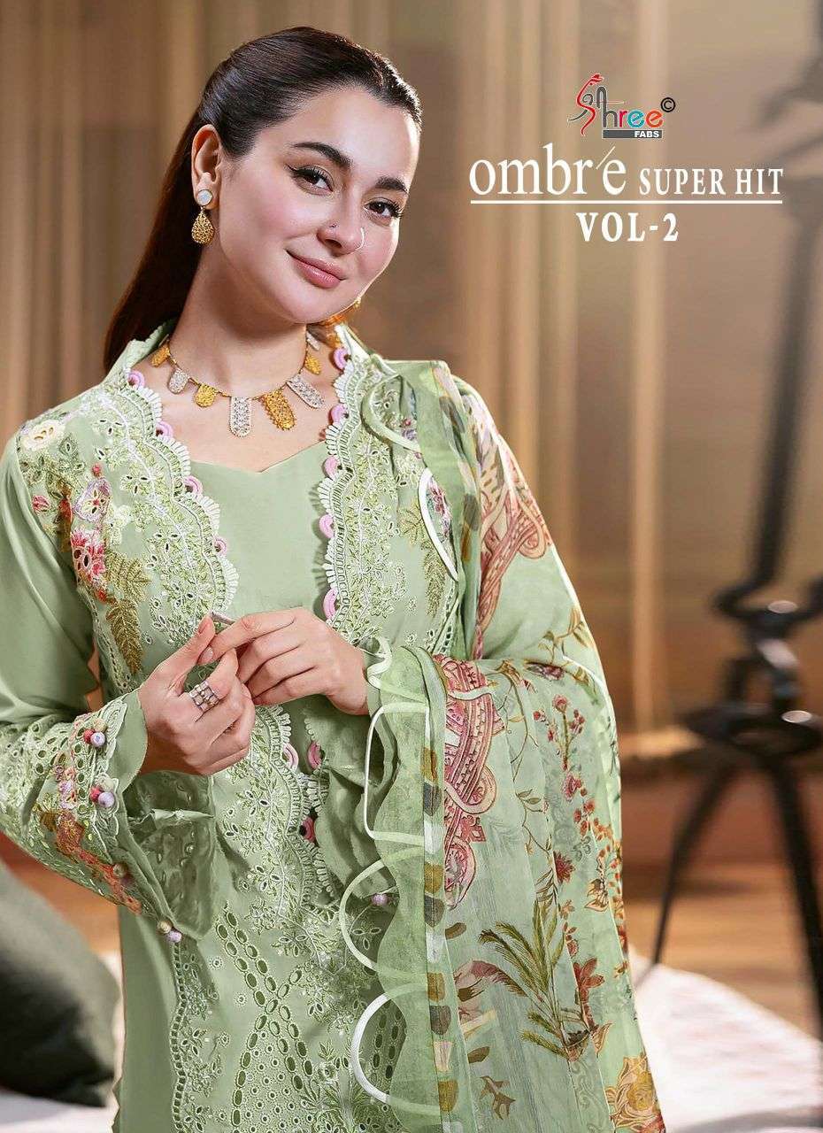SHREE FAB OMBRE SUPER HIT VOL 2 COTTON PAKISTANI HEAVY EMBROIDERED SUIT WHOLESALER 