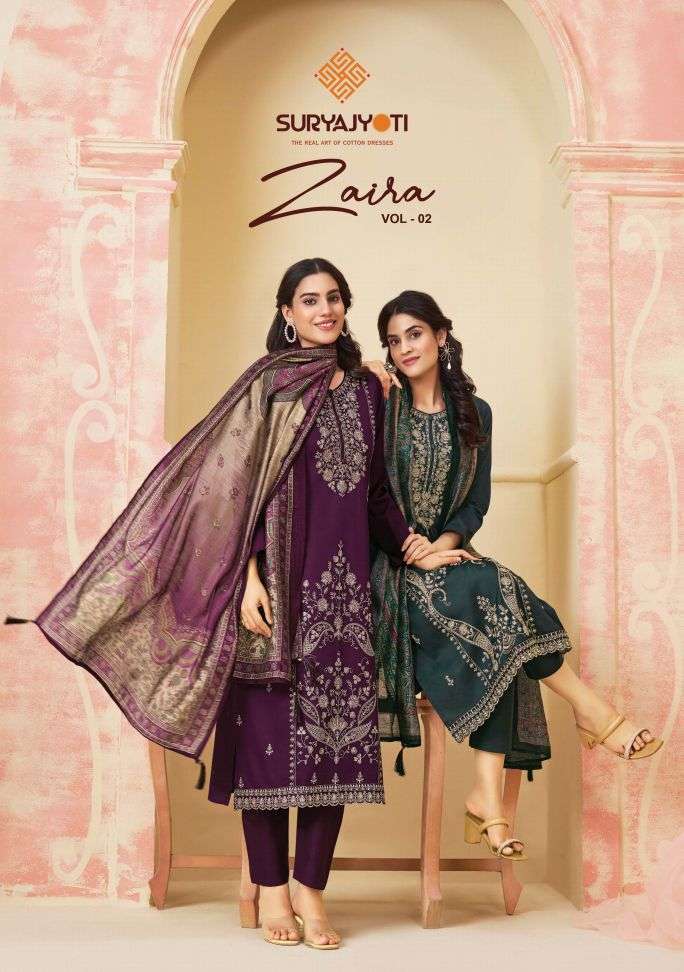 SURYAJYOTI ZAIRA VOL 2 EMBROIDERED JAM SATIN SALWER KAMEEZ BEST RATE DEALER 