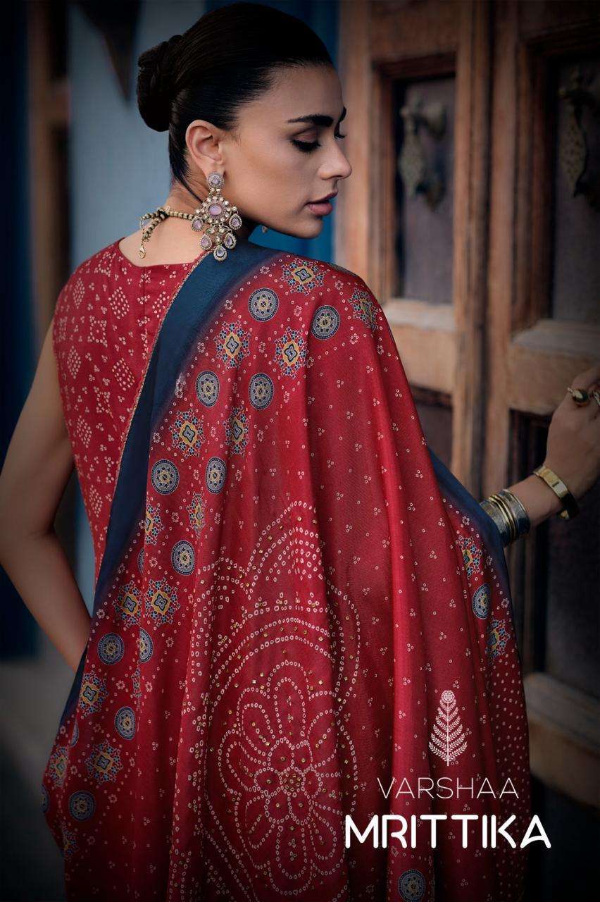 VARSHA FASHION MRITTIKA FANCY AJRAKH PRINTED MUSLIN LADIES SUIT WHOLESALER 