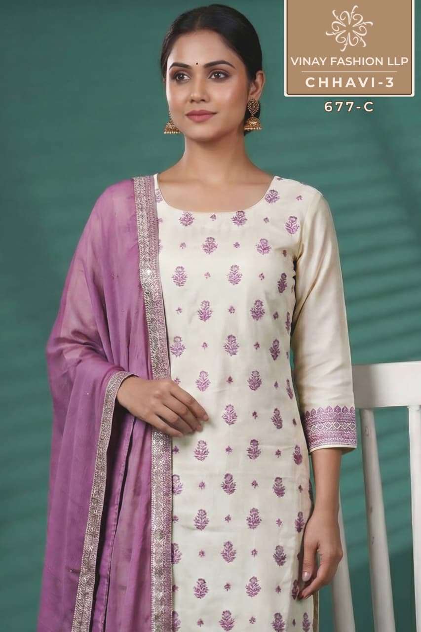 VINAY FASHION CHHAVI VOL 3 VISCOSE MUSLIN LADIES SUIT WHOLESALER BEST RATE 