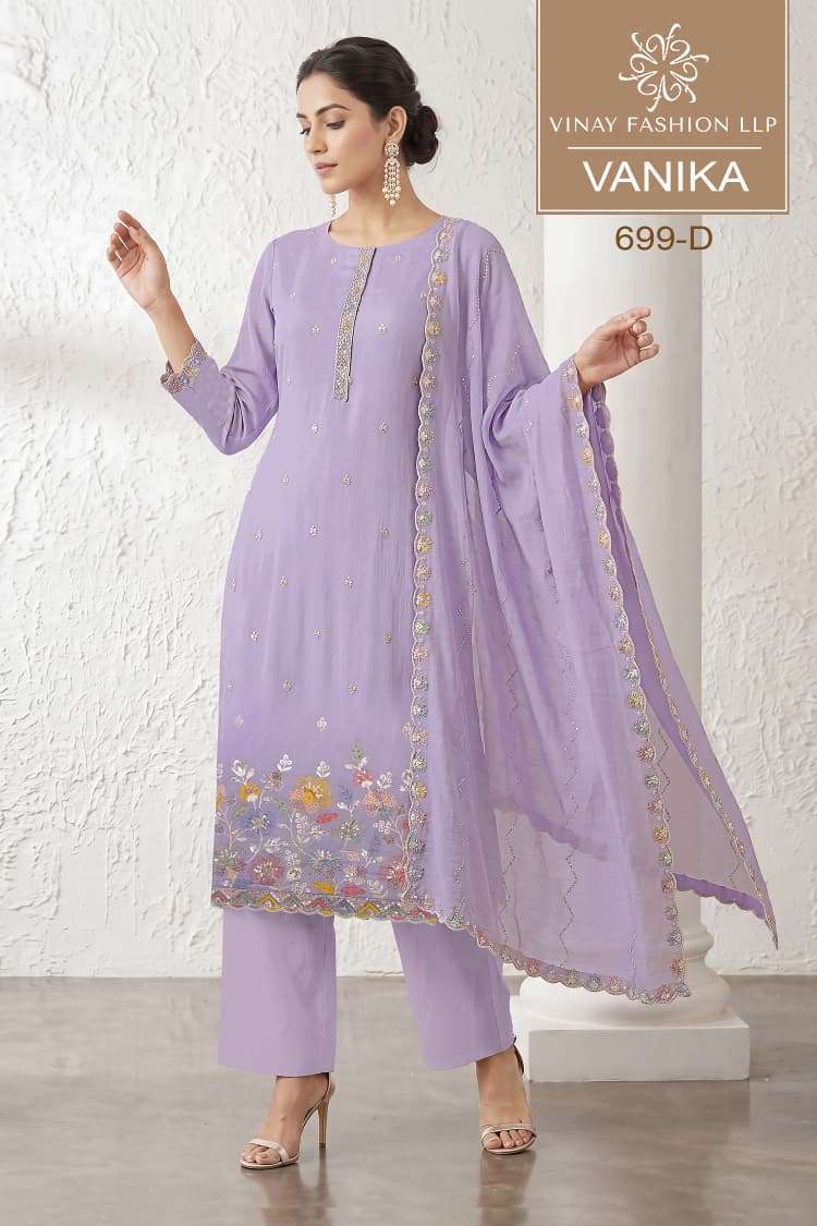 VINAY FASHION VANIKA MAL CHANDERI THREAD EMBROIDERED SALWER KAMEEZ BEST RATE DEALER 